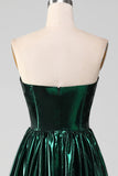 Glitter Dark Green Corset Metallic Long Prom Dress