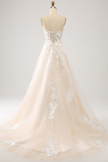 A Line Sweetheart Long Corset Wedding Dress With Appliques