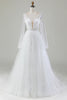 Load image into Gallery viewer, Ivory A-Line V-Neck Pleated Tulle Wedding Dress With Long Sleeves