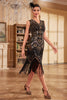 Load image into Gallery viewer, V-Neck Sequins Black Golden 1920s Party Dress with Fringe
