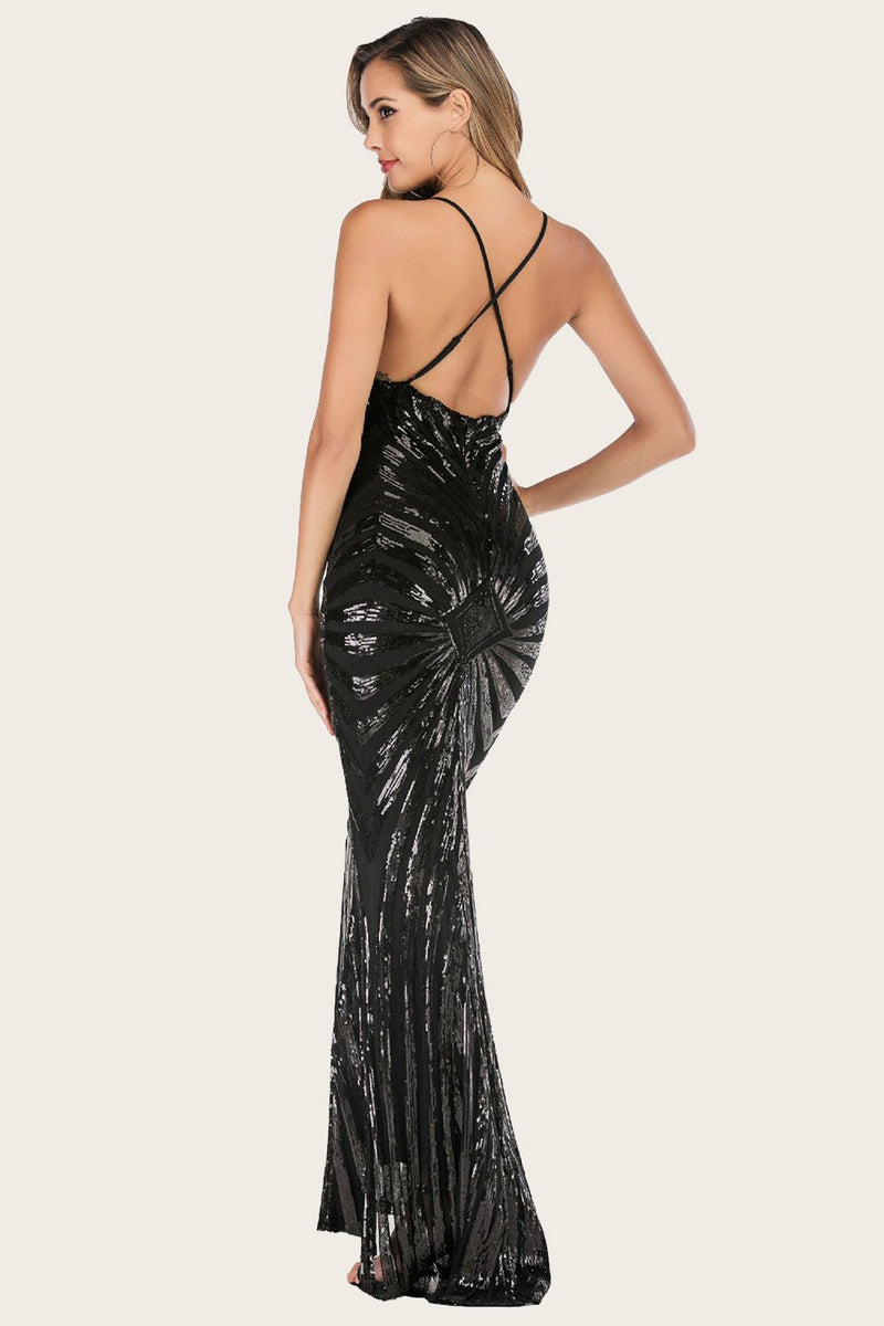Load image into Gallery viewer, Black Mermaid Sequin Long Prom Dress