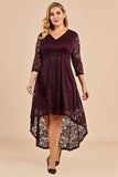 Burgundy High Low Plus Size Lace Dress