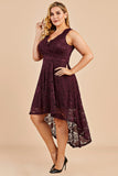 High low Burgundy Lace Plus Size Dress