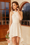 High Low White Party Dress with Lace Sleeveless