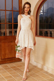 High Low White Party Dress with Lace Sleeveless