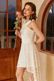 High Low White Party Dress with Lace Sleeveless