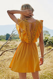 Yellow Batwing Sleeves Summer Dress