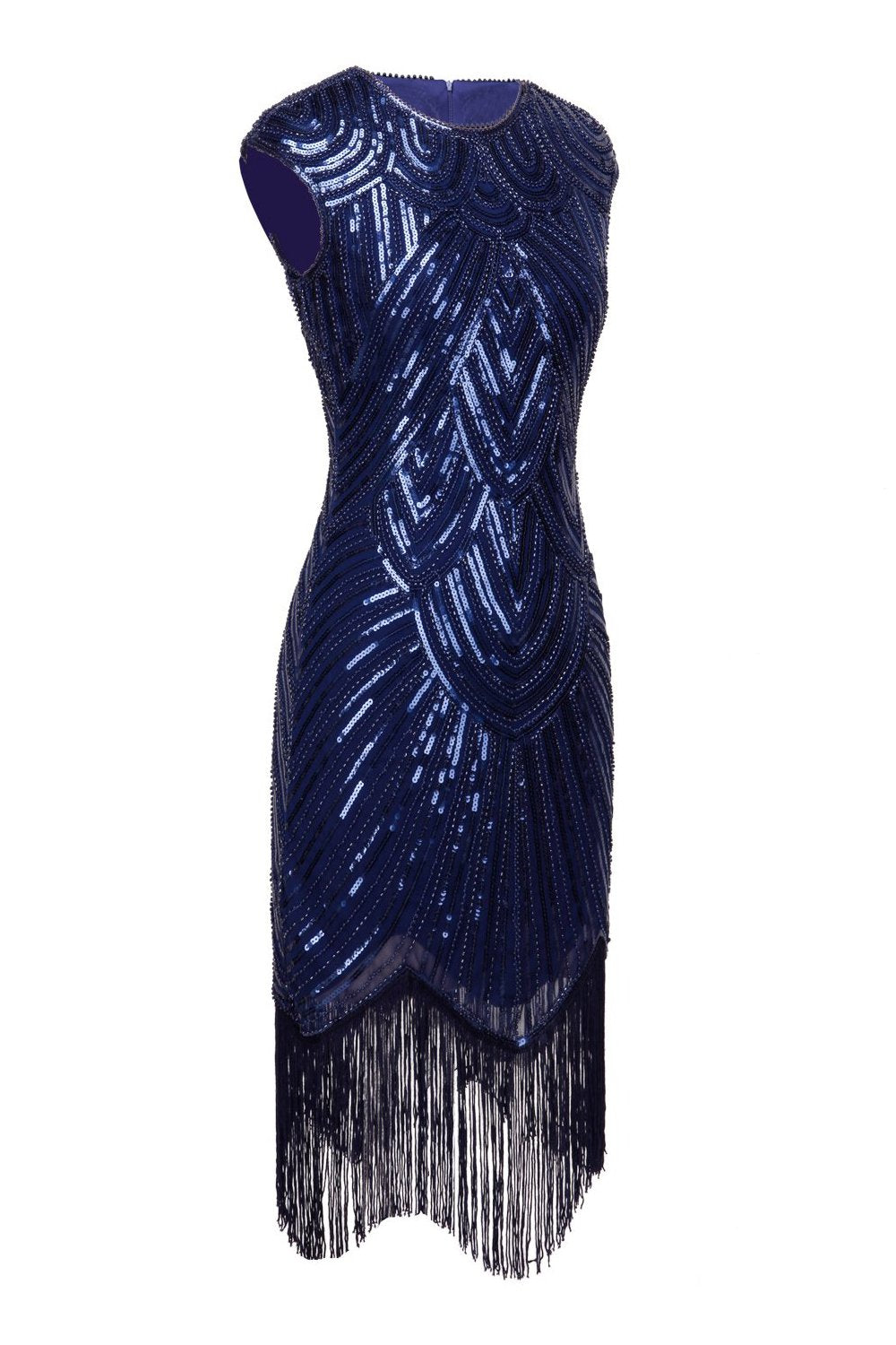 Zapaka Women Gatsby Dress Blue Glitter Fringe 1920s Party Flapper Dress ...