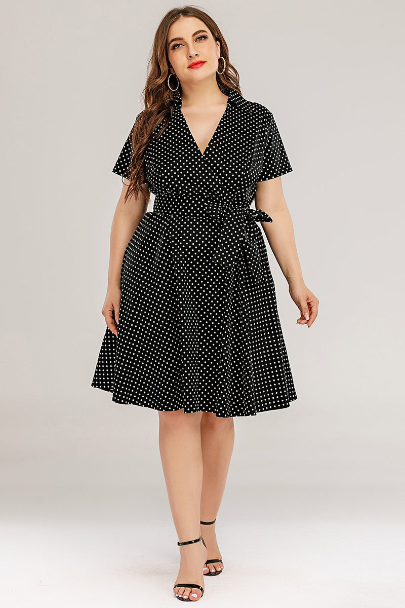 Load image into Gallery viewer, Plus Size Polka Dots Swing Dress