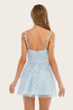 Blue Appliques Graduation Dress