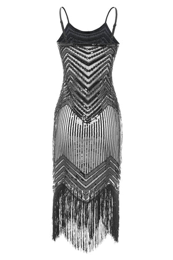 Bodycon Black Silver Sequined 1920s Dress