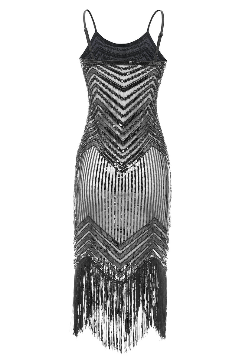 Load image into Gallery viewer, Bodycon Black Silver Sequined 1920s Dress
