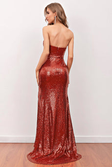 Red Sequin Mermaid Long Prom Dress