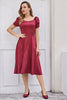 Load image into Gallery viewer, Burgundy Christmas Party Dress Short Sleeve