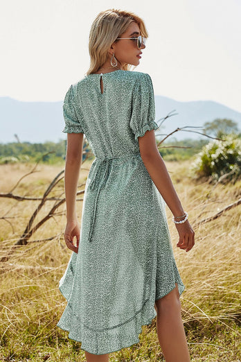 Green Chiffon Print Summer Dress