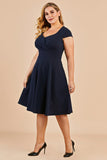 Navy Plus Size Vintage Swing Dress