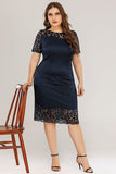 Navy Bodycon Lace Plus Size Dress