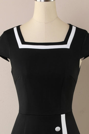 Black 1960s Pencil Dress with Button