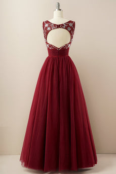 Burgundy Tulle Prom Dress