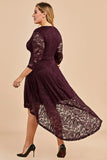 Burgundy High Low Plus Size Lace Dress