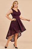 High low Burgundy Lace Plus Size Dress