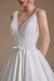 White A-Line V-Neck Wedding Dress with Lace