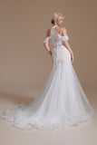 White Mermaid Halter Sweep Train Wedding Dress with Lace