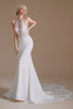 Load image into Gallery viewer, White Mermaid Halter Backless Sweep Train Wedding Dress with Lace