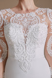 White Mermaid Long Sleeves Sweep Train Wedding Dress with Lace