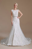 White Mermaid Cap Sleeves Bridal Dress with Lace