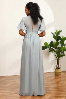 Grey V-Neck Chiffon A-Line Bridesmaid Dress