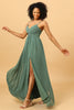 Load image into Gallery viewer, A Line Spaghetti Straps Eucalyptus Long Bridesmaid Dress with Split Front