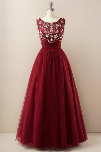 Burgundy Tulle Prom Dress