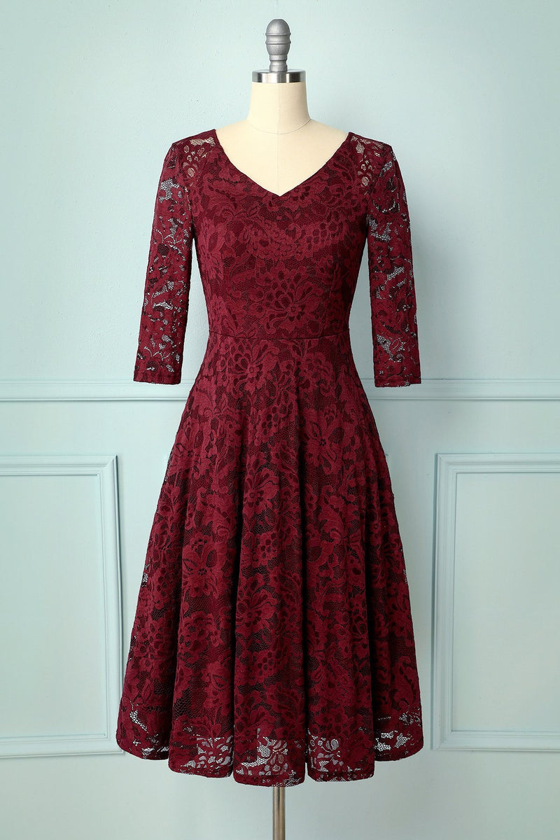 Load image into Gallery viewer, Dark Red Lace Midi - ZAPAKA