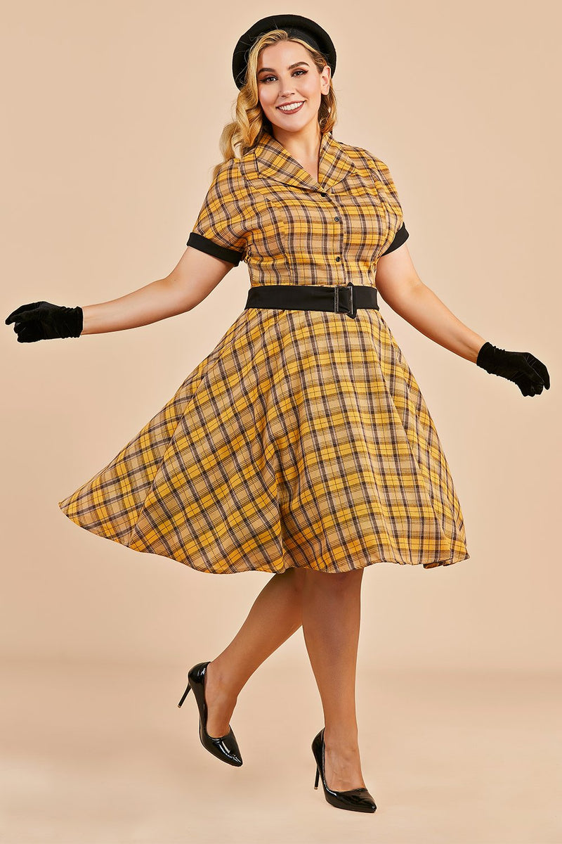 Load image into Gallery viewer, Yellow Plaid 1950s Vintage Dress