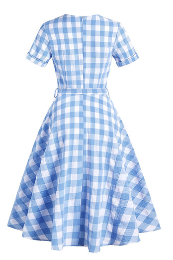 Vinatge Blue Plaid 1950s Dress