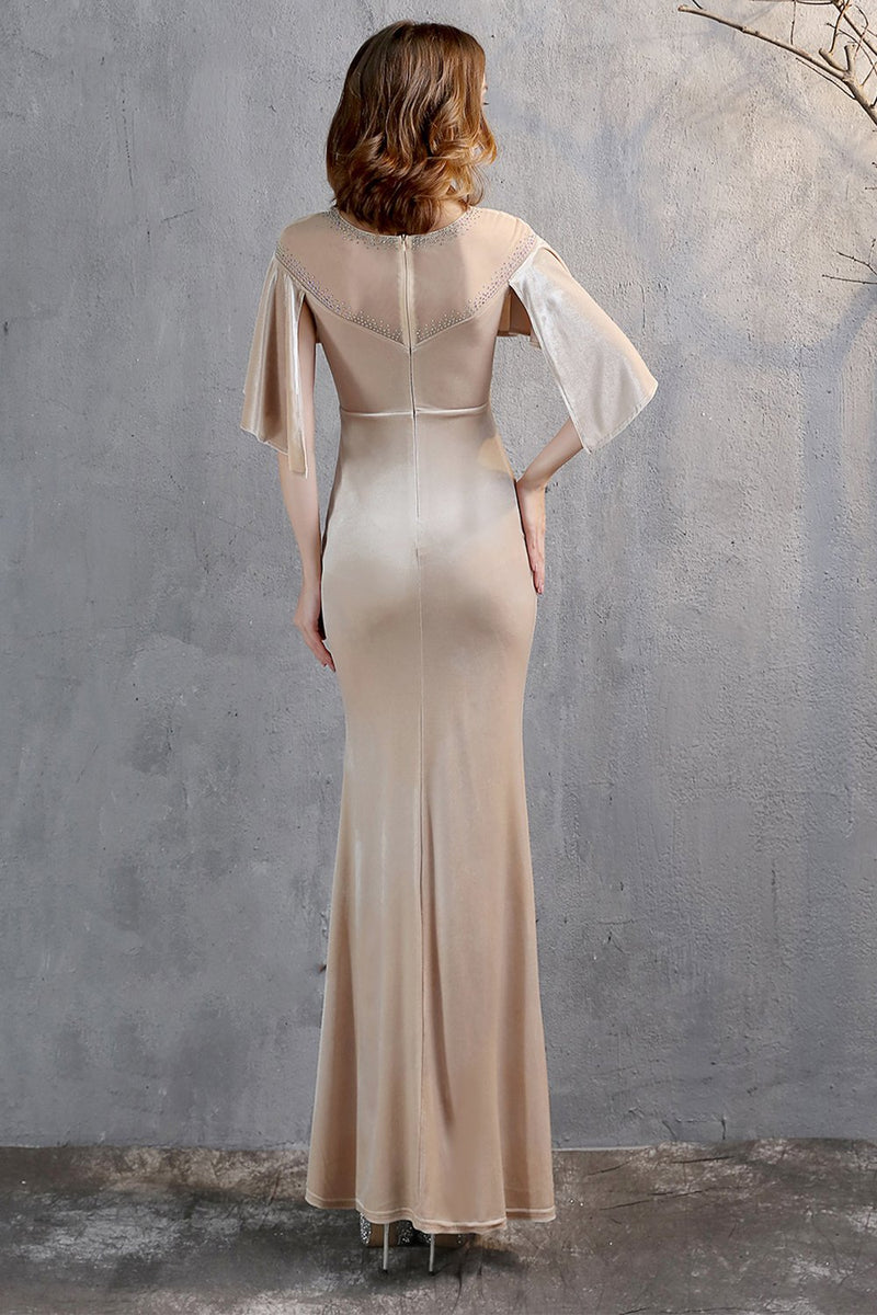 Load image into Gallery viewer, Champagne Velvet Mermaid Long Prom Dress