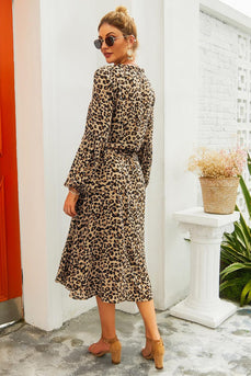 Brown Leopard Printed Casual Dress