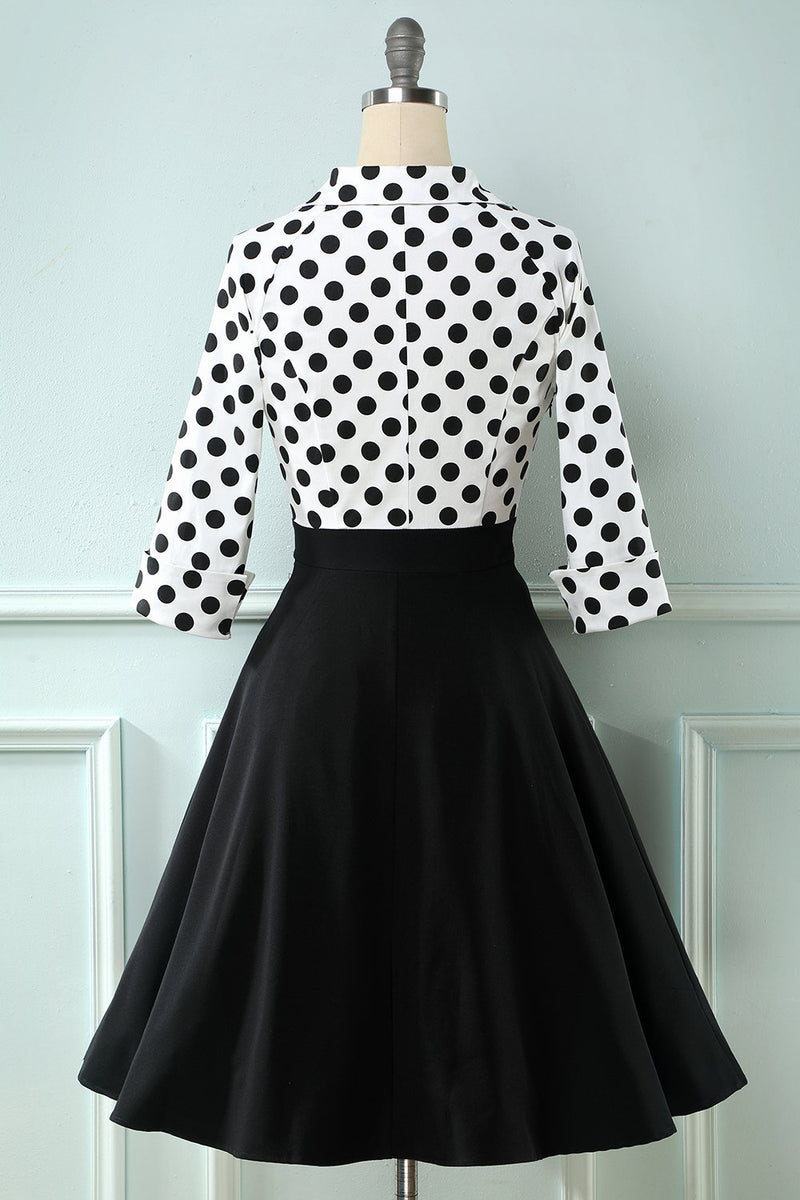 Load image into Gallery viewer, Black and White Polka Dots 1950s Dress