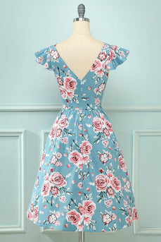 Blue Rose Floral Vintage Dress