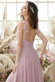 Blush Spaghetti Straps Chiffon Bridesmaid Dress