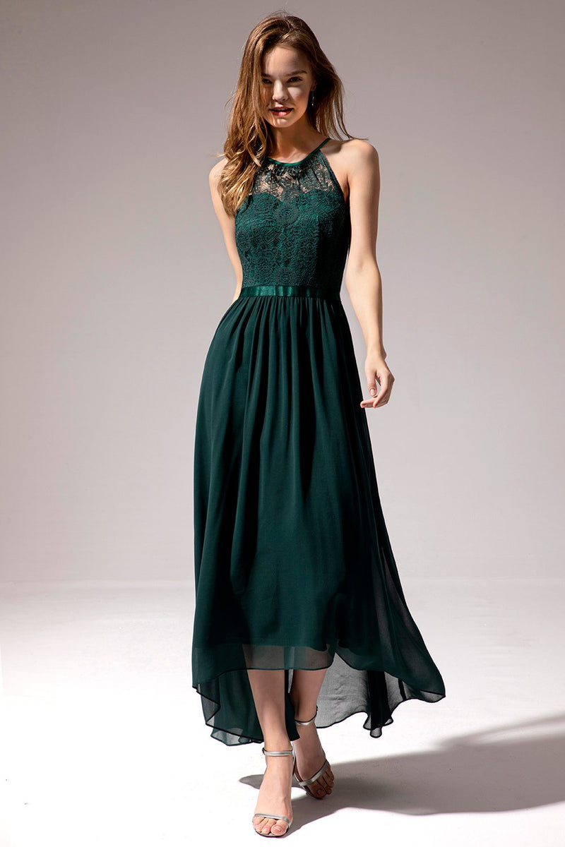 Load image into Gallery viewer, Dark Green Chiffon Lace Bridesmaid Dress
