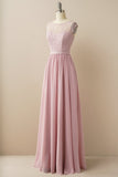 Blush Long Chiffon & Lace Formal Dress