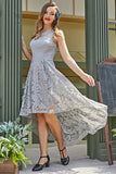 Grey Asymmetry Lace Dress