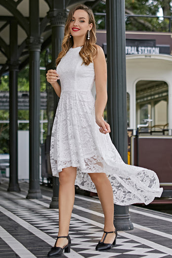 Asymmetric White Lace Dress