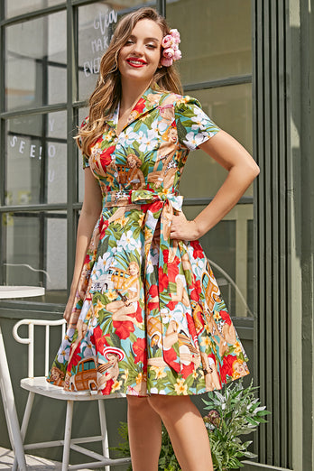 Lemon Retro 50's Flared A Line Dress With Sleeves Regular & Plus Size -  Leopard & Lace Australia