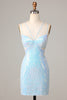 Load image into Gallery viewer, So Stunning Bodycon Spaghetti Straps Blue Sequins Short Homecoming Dress
