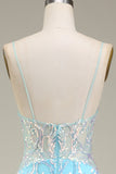 Blue Spaghetti Straps Sparkly Mermaid Prom Dress