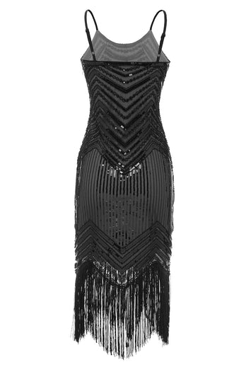 Spaghetti Straps Black Apricot 1920s Dress