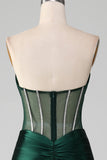 Dark Green Strapless Corset Mermaid Pleated Prom Dress